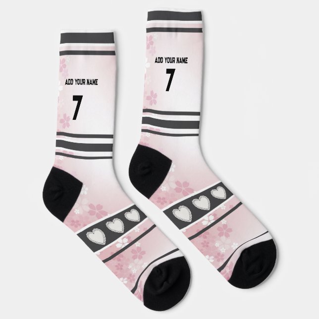 Pink Flower- Name Number Socks (Right)