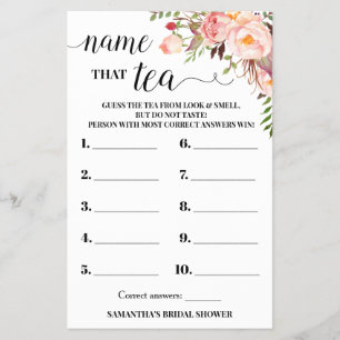 Pink Flower Name the Spice Bridal Shower Game Card Flyer
