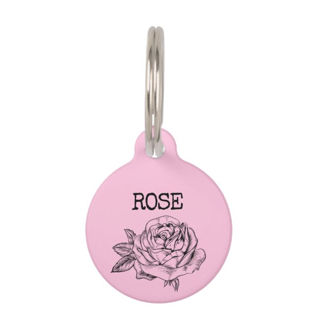 Pink flower named Rose Pet ID Tag (Front)
