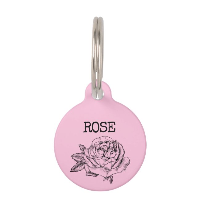 Pink flower named Rose Pet ID Tag