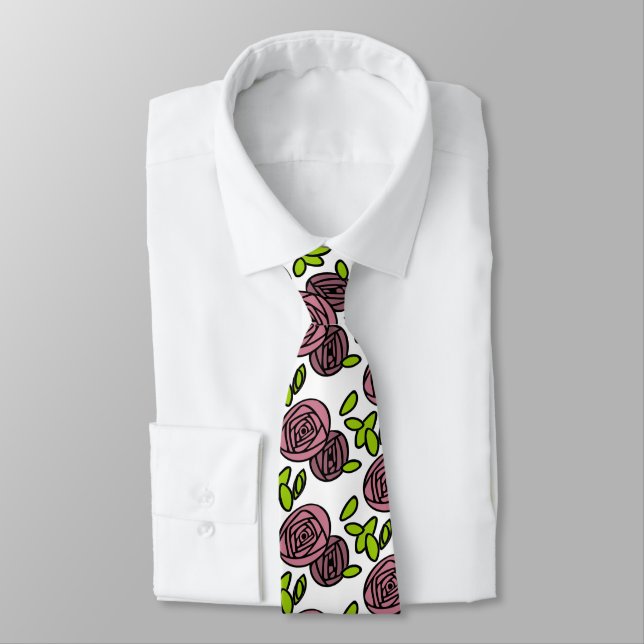 Pink Flower Neck Tie (Tied)
