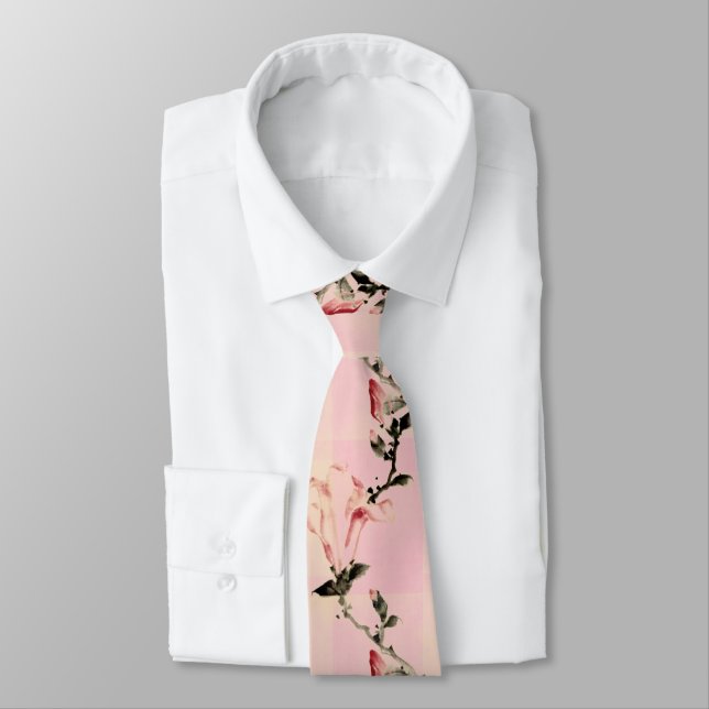 Pink Flower Neck Tie (Tied)