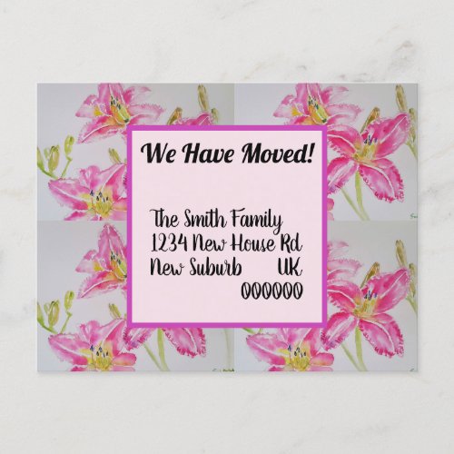 Pink Flower New Address Postcard We Are Moving Postcard