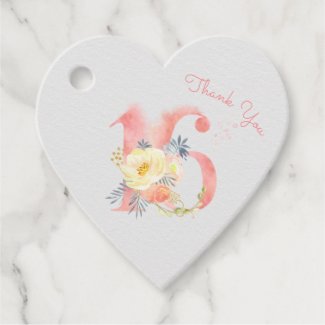Pink Flower Number 16 16th Birthday Thank You Favor Tags