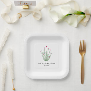 Pink Flower Ocotillo Cactus Bridal Shower Paper Plates