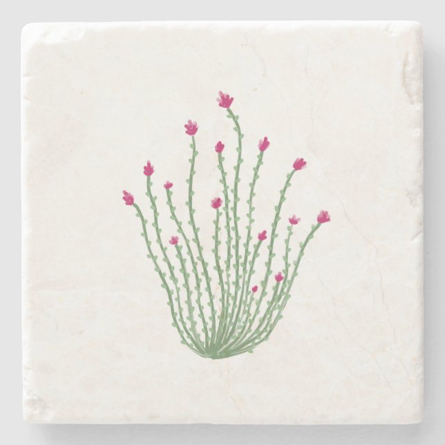 Pink Flower Ocotillo Cactus Desert Stone Coaster (Front)