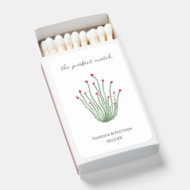 Pink Flower Ocotillo Cactus Wedding Favor Matchboxes (Front Open)