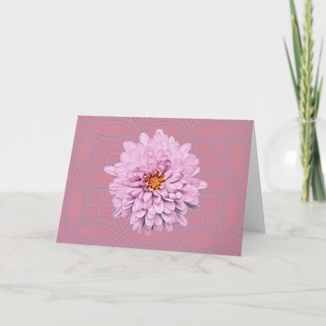 Pink Flower on Vintage Style Lavender Note Card (Front)