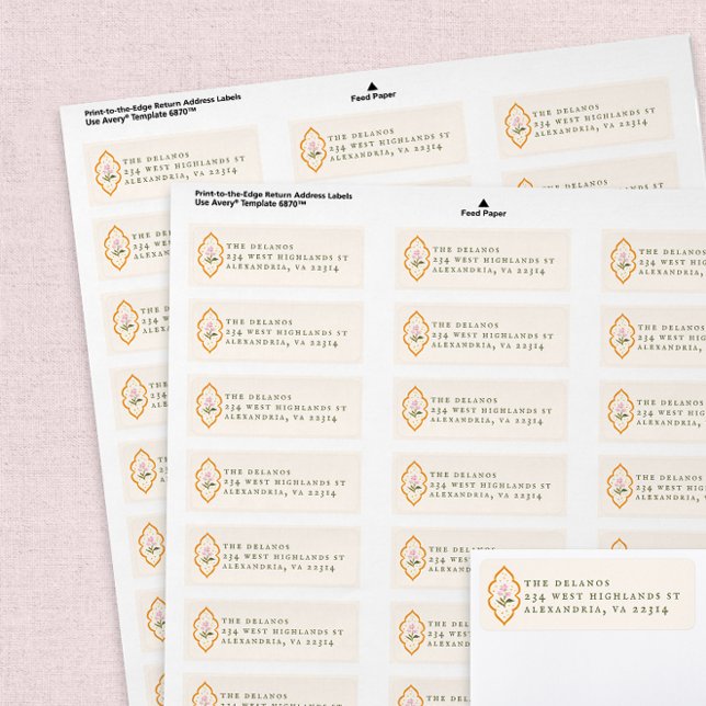 Pink Flower Orange Ogee Antique Serif Text Label (Creator Uploaded)