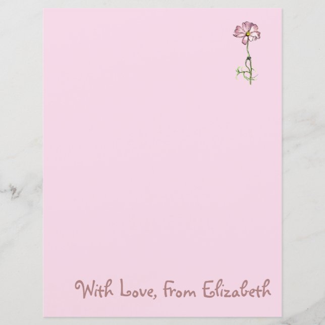 Pink Flower Painting Stationery Paper (Front)