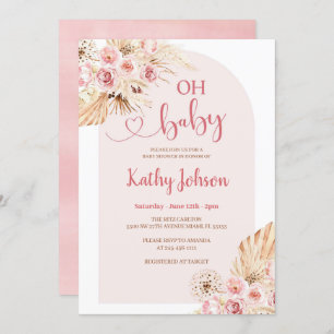 Pink Flower Pampas Grass Boho Oh Baby Shower Invitation