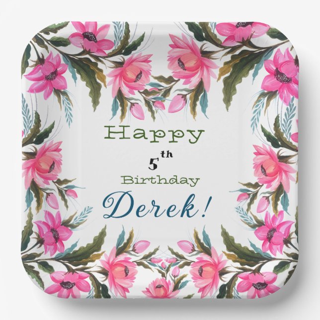 Pink flower paper plates (Front)