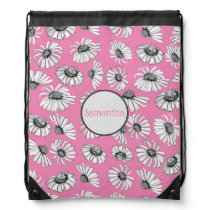 Pink Flower Pattern Girls Monogrammed Drawstring Bag Pink Flower Pattern Girls Monogrammed Drawstring Bag