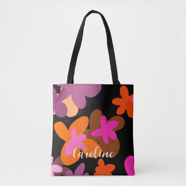Pink flower pattern tote bag (Front)