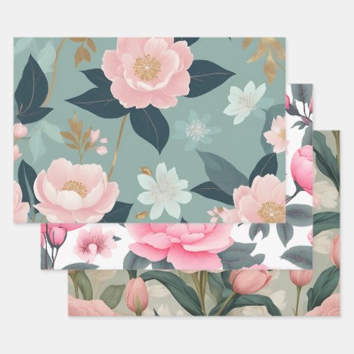 Pink flower pattern wrapping paper sheets