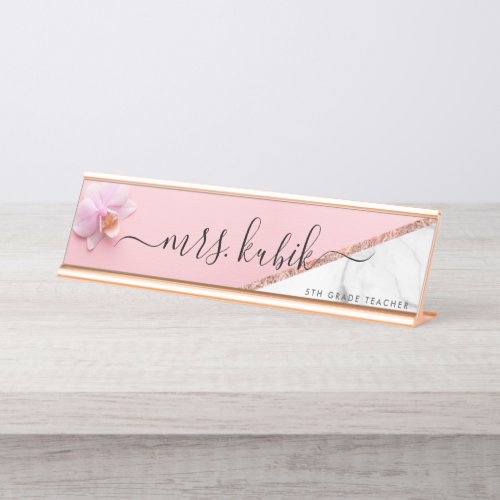 Pink Flower Personalized Teacher Desk Name Plate