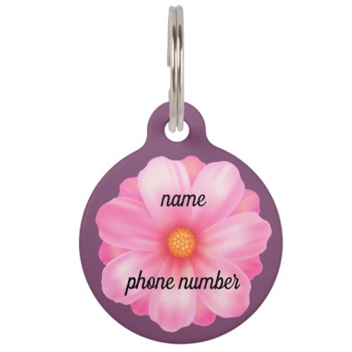 Pink Flower Pet ID Tag