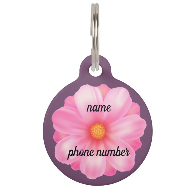 Pink Flower Pet ID Tag (Back)