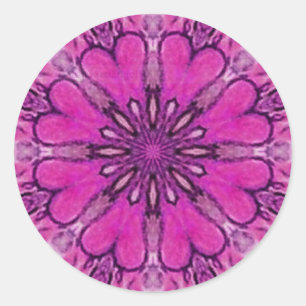 PINK FLOWER PETALS WITH HEARTS violet purple white Classic Round Sticker
