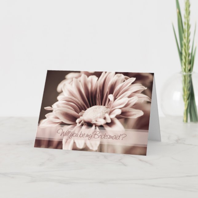 Pink Flower Photo Bridesmaid Invitation Card (Front)
