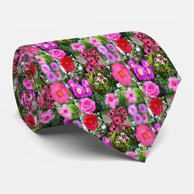 Pink Flower Photo Collage, Neck Tie (Rolled)