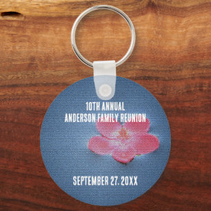 Pink Flower Photo Family Reunion Picnic Keepsake Keychain