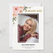 Pink Flower Photo Graduation Announcement Card