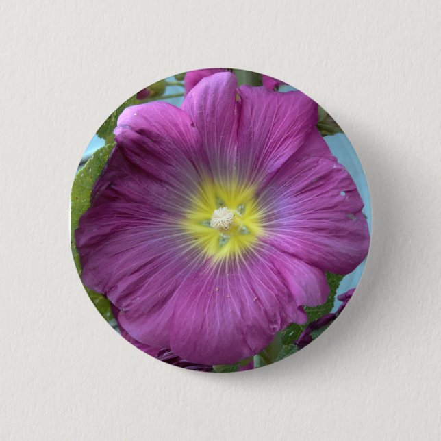 Pink Flower Photo Round Badge Pinback Button (Front)