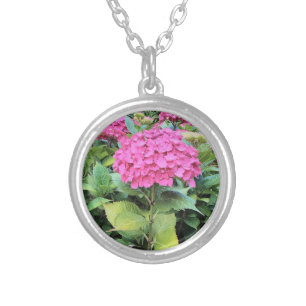 Pink Flower Photo Silver Plated Round Necklace