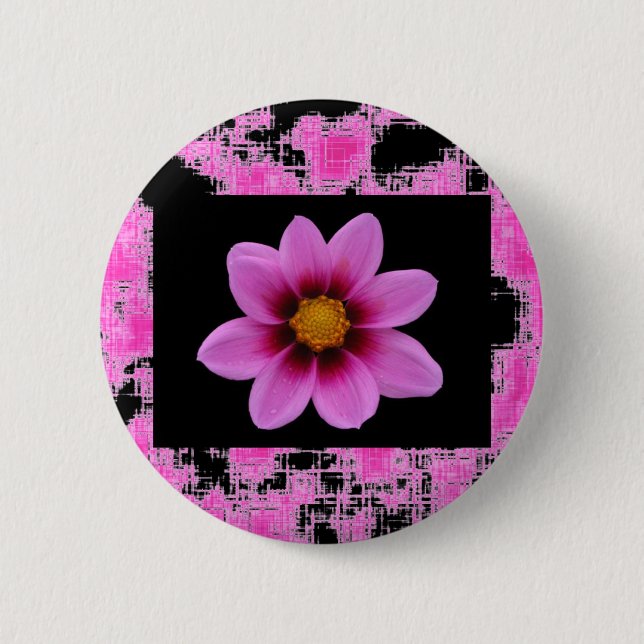 Pink Flower Pinback Button (Front)