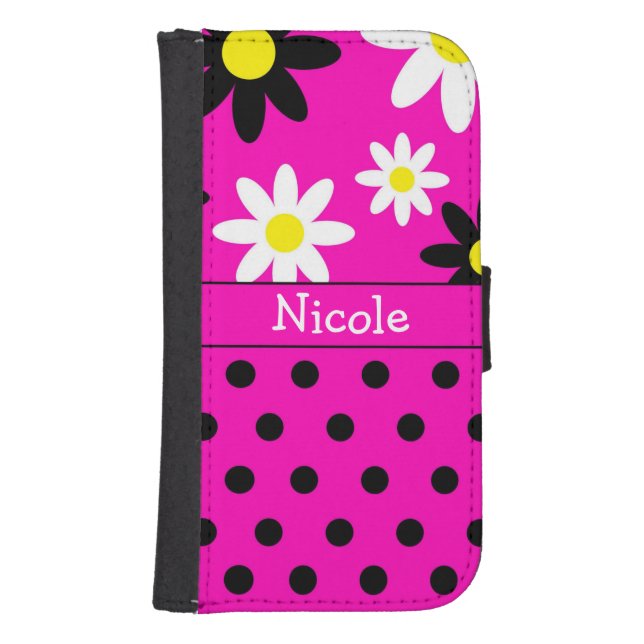 Pink Flower & Polka Dot Wallet Phone Case (Front)