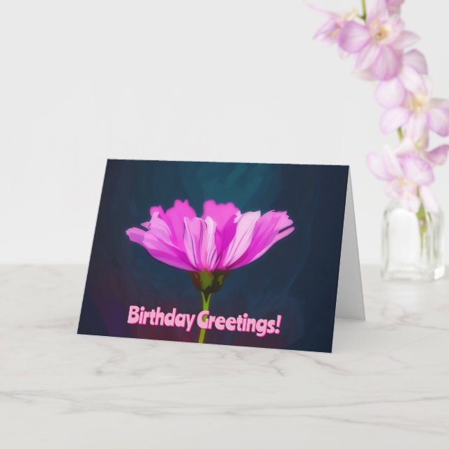 Pink Flower Pop Art Style Birthday Card (Orchid)