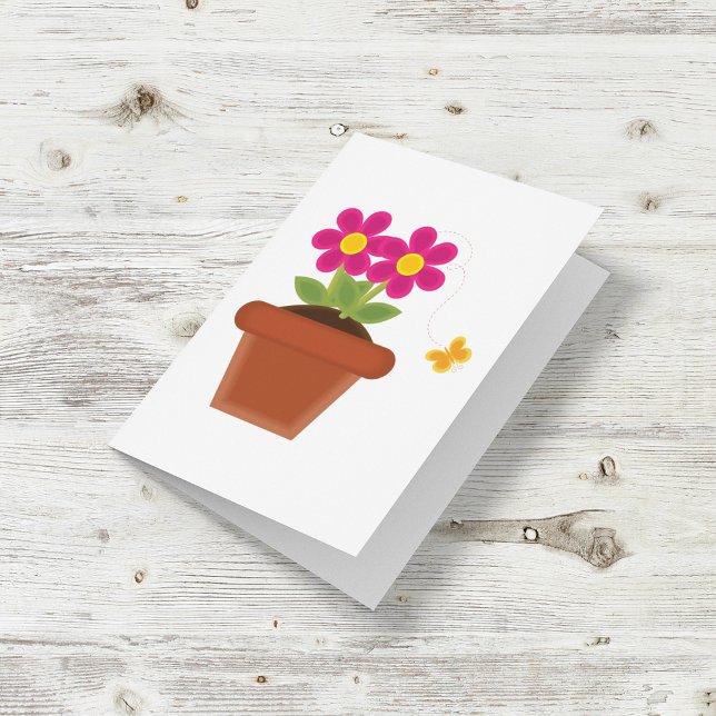 Pink Flower Pot with Butterfly Card (Creator Uploaded)