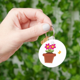 Pink Flower Pot with Butterfly Keychain