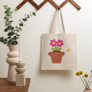 Pink Flower Pot with Butterfly Tote Bag