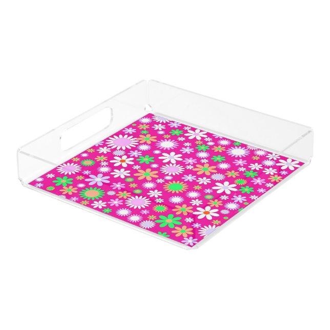 Pink Flower Power Acrylic Tray (Angled)