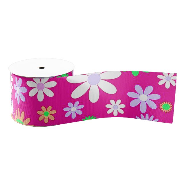 Pink Flower Power Grosgrain Ribbon (Spool)