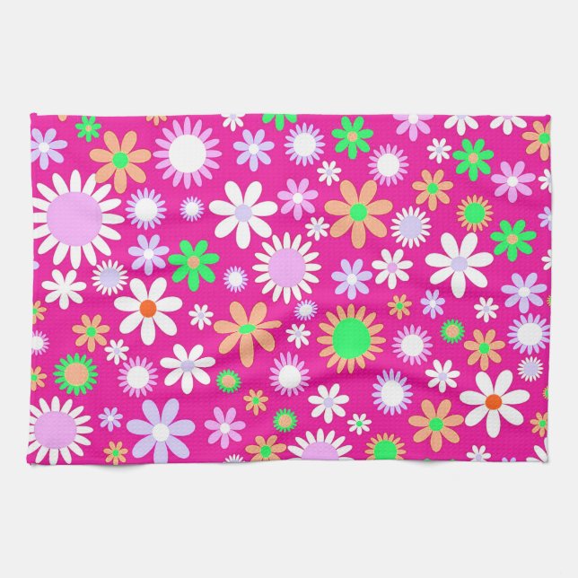 Pink Flower Power Kitchen Towel (Horizontal)