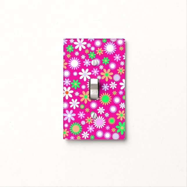 Pink Flower Power Light Switch Cover (In Situ)