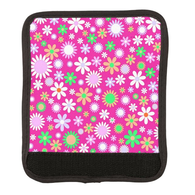 Pink Flower Power Luggage Handle Wrap (Front)