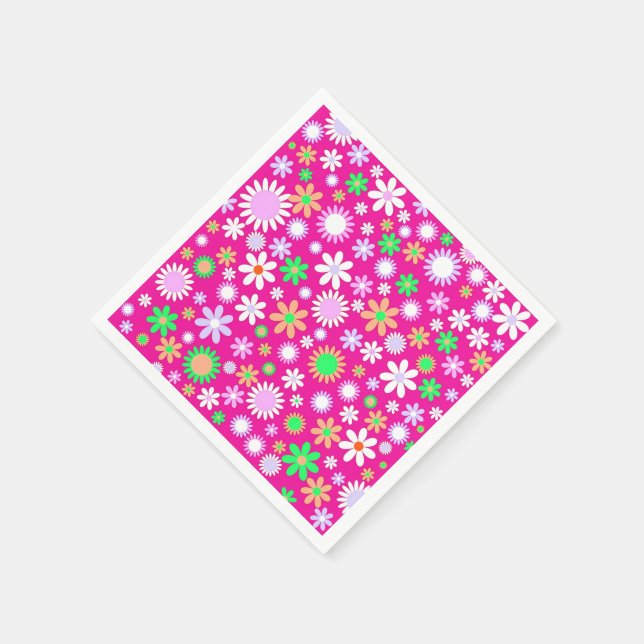 Pink Flower Power Paper Napkins (Corner)