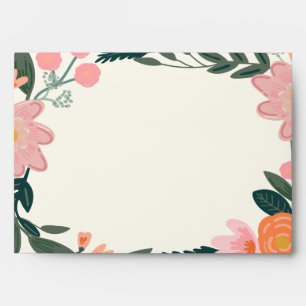 Pink Flower Pretty Botanical Border Bridal Shower Envelope