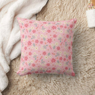 Pink Flower Print Modern throw pillow