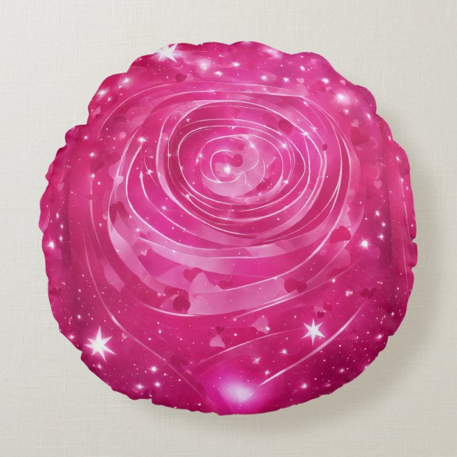 Pink Flower Print Round Pillow . (Front)