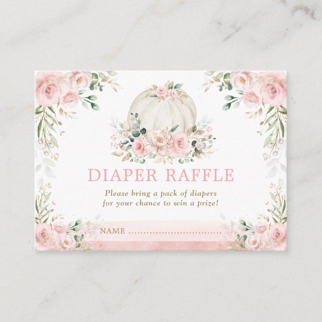 Pink Flower Pumpkin Girl Baby Shower Diaper Raffle Enclosure Card (Front)