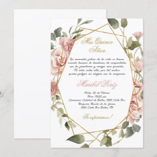 Pink flower Quinceanera invitation