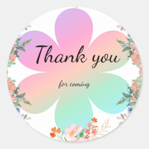 Pink flower rainbow gradient floral birthday party classic round sticker