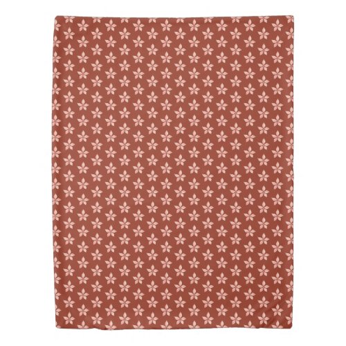 Pink flower red ocher brown background duvet cover