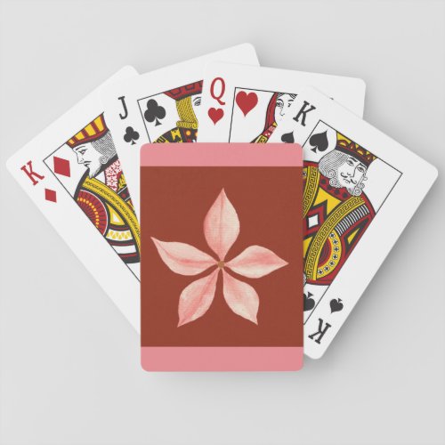 Pink flower red ocher brown background playing cards