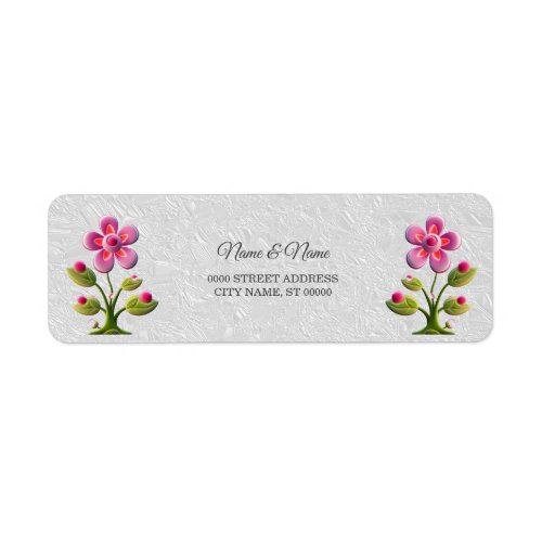 Pink Flower Return Address Label